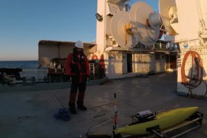 Testing Seaglider on ship's deck in the Norwegian Sea